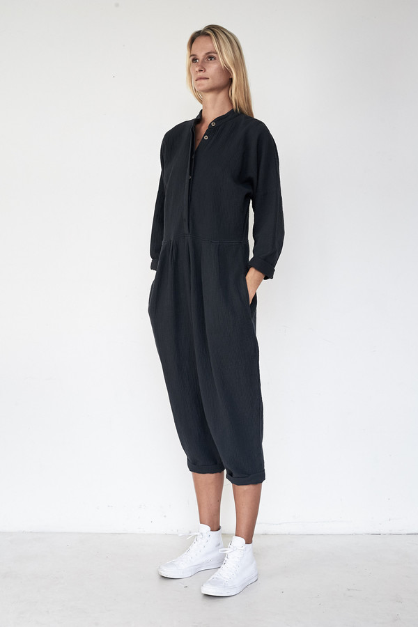 Black Crane Cotton Quilted Jumpsuit Garmentory