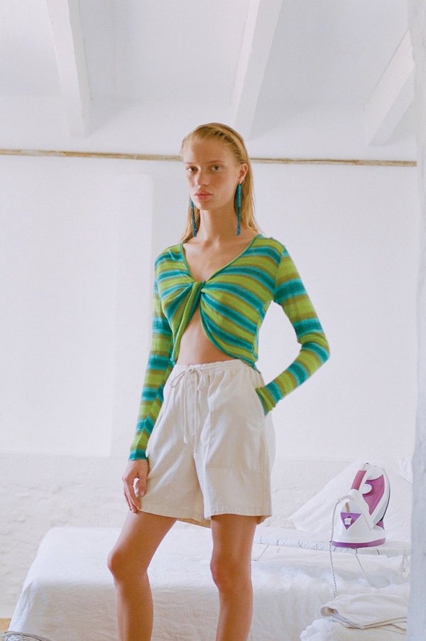 Paloma Wool Manuel Long Sleeve Striped Knit Top - Cyan Blue/Green