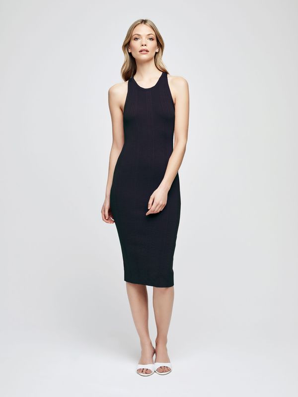 knee length dresses for ladies SHELBY SHIRRED SLIT MIDI