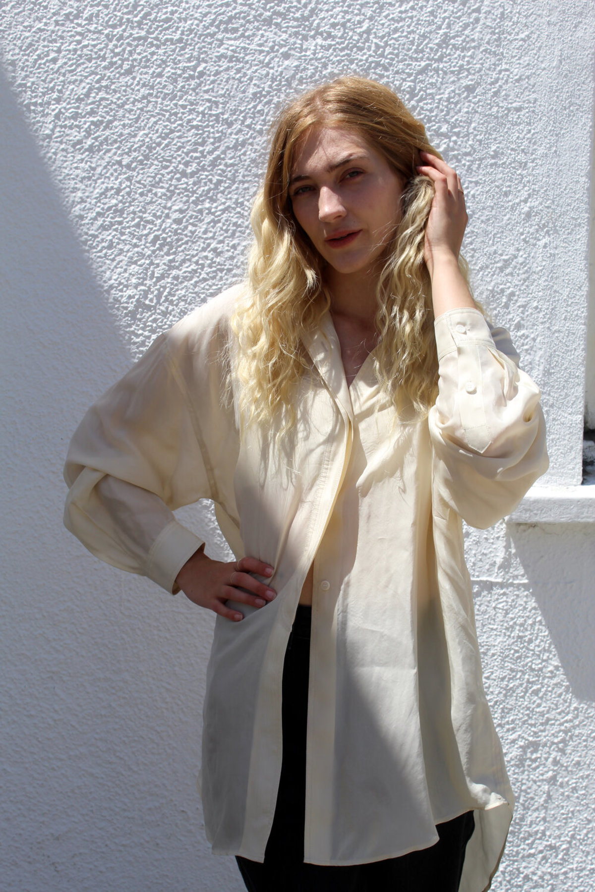 AMOMENTO Silky Shirt - Cream - Image 1 of 5
