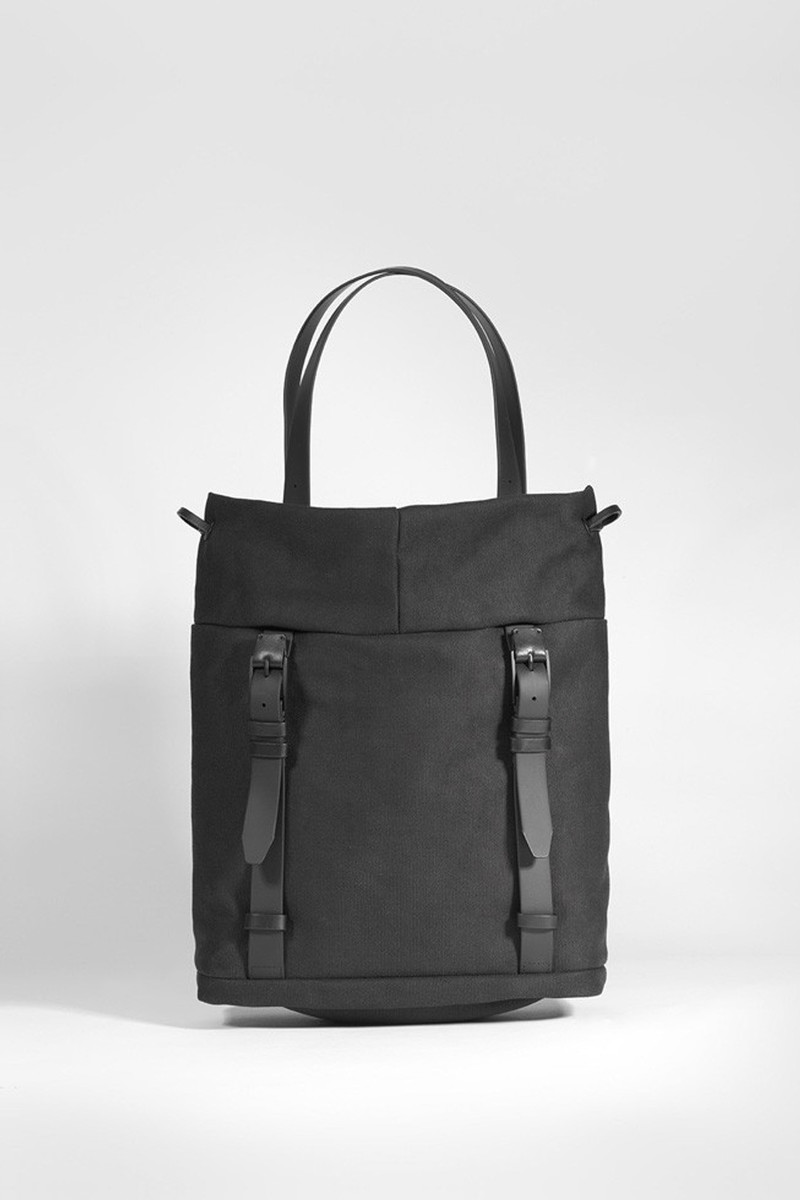 Cote et Ciel Saar black waxed canvas backpack tote Cote & Ciel Saar Medium Waxed Canvas | Black | Garmentory main image 2