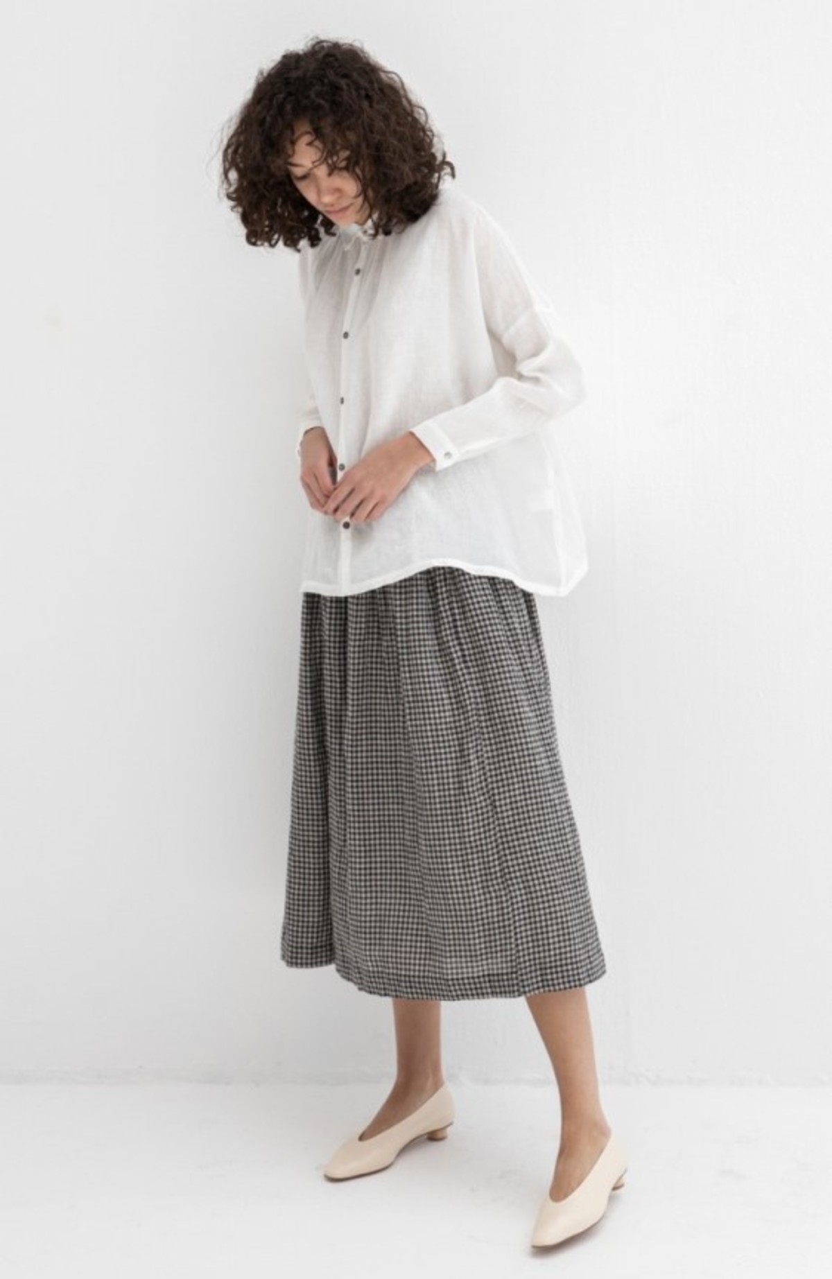 ICHI ANTIQUITES COTTON LINEN SKIRT - BLACK GINGHAM | Garmentory