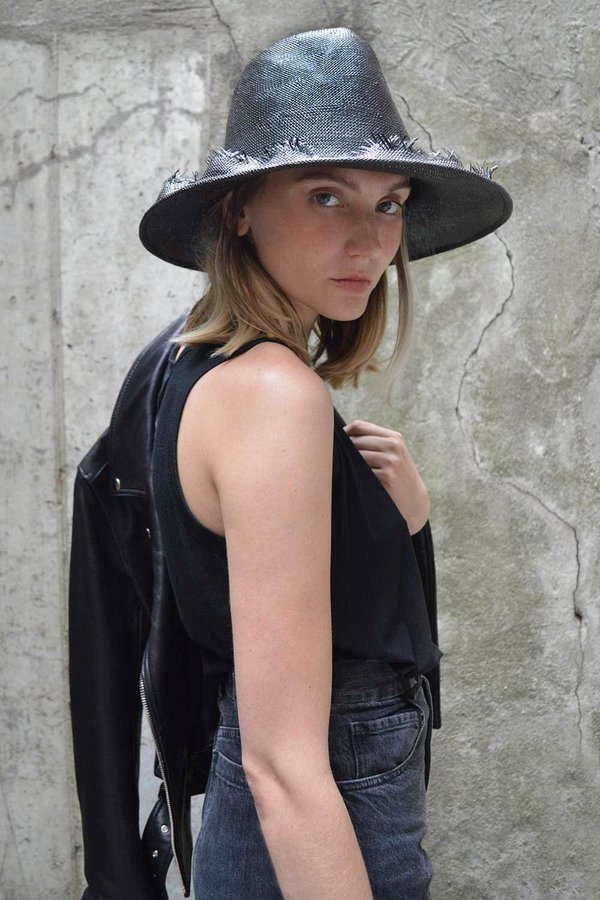 Esenshel Dome Ruffle Wide Brim Hat - Black Esenshel Dome Ruffle Wide Brim Hat - Black