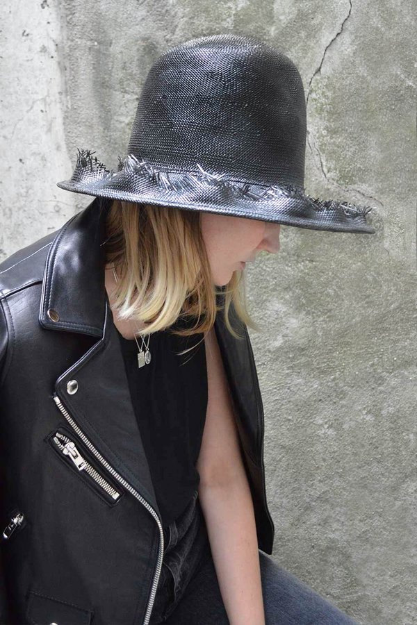 Esenshel Dome Ruffle Wide Brim Hat - Black Esenshel Dome Ruffle Wide Brim Hat - Black
