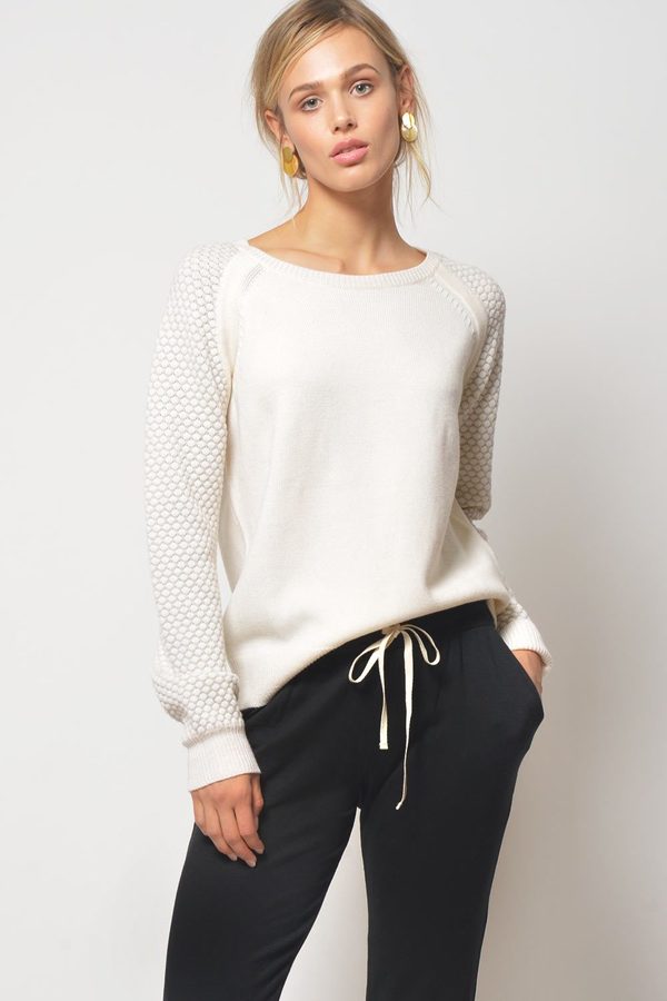 Primary New York Merino Crewneck Sweater - Cream/Grey Primary New York Merino Crewneck Sweater - Cream/Grey