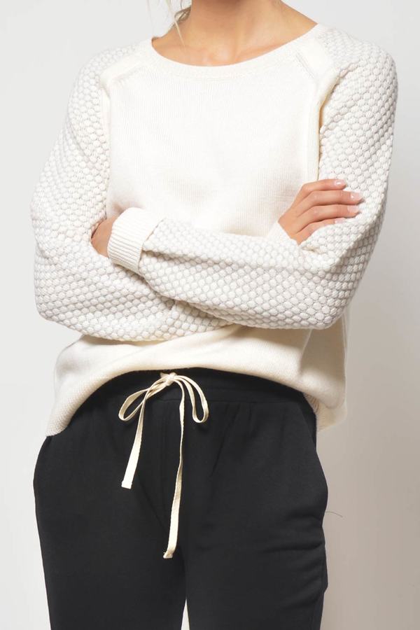 Primary New York Merino Crewneck Sweater - Cream/Grey Primary New York Merino Crewneck Sweater - Cream/Grey