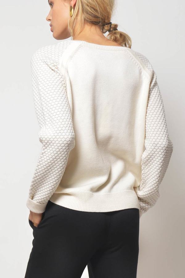 Primary New York Merino Crewneck Sweater - Cream/Grey Primary New York Merino Crewneck Sweater - Cream/Grey