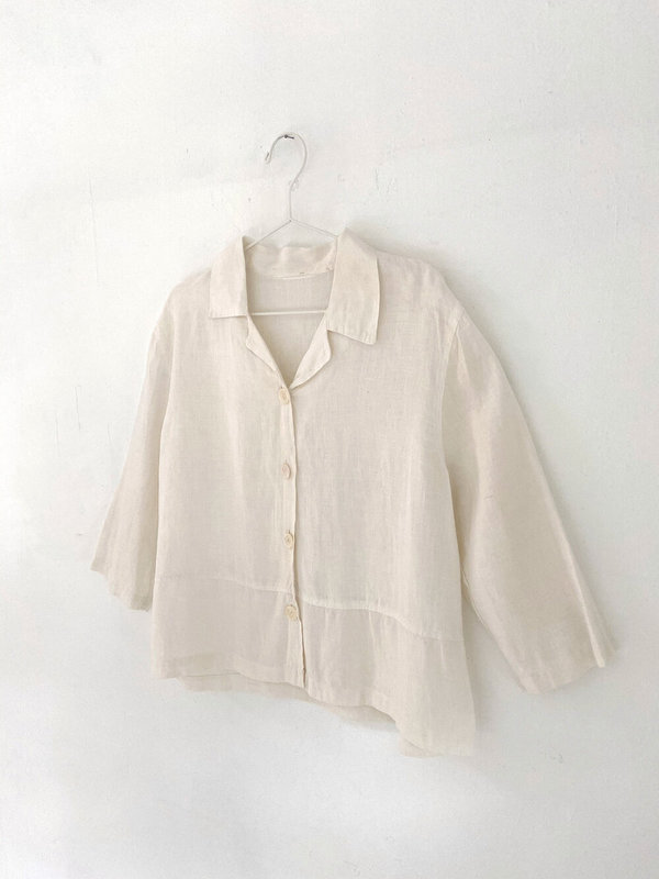 Vintage Linen Cropped Simple Shirt - White Vintage Linen Cropped Simple Shirt - White