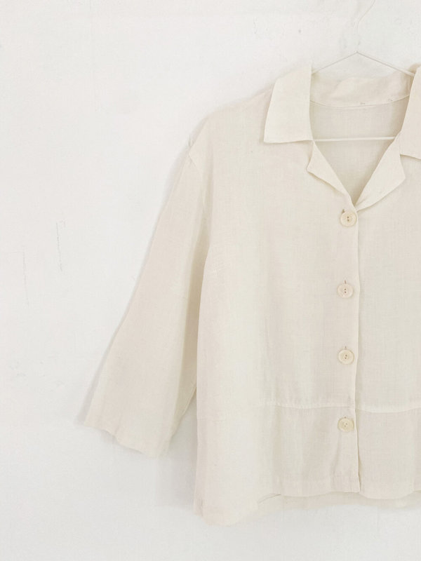 Vintage Linen Cropped Simple Shirt - White Vintage Linen Cropped Simple Shirt - White