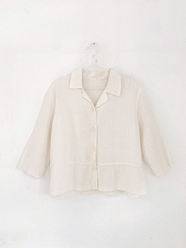 Vintage Linen Cropped Simple Shirt - White Vintage Linen Cropped Simple Shirt - White