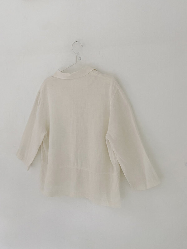 Vintage Linen Cropped Simple Shirt - White Vintage Linen Cropped Simple Shirt - White