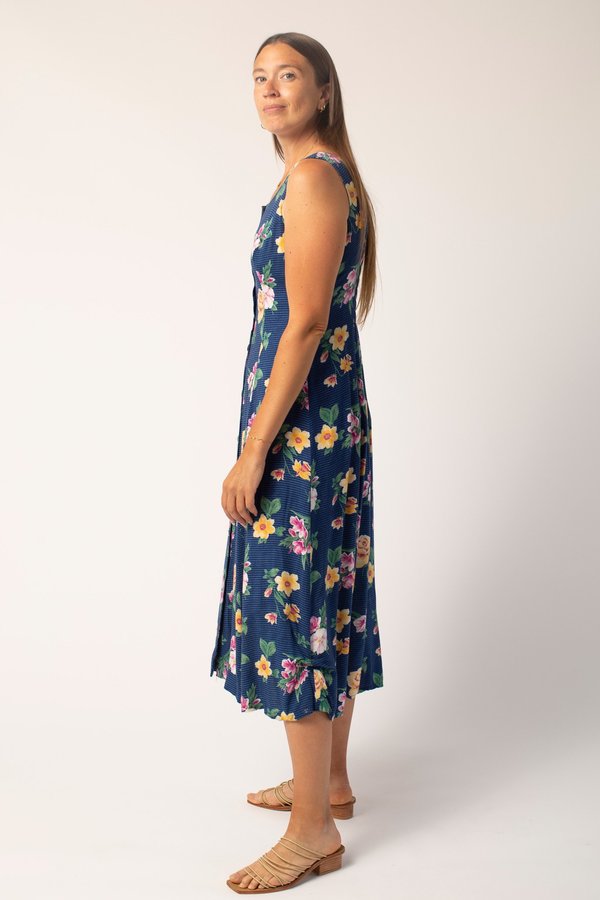 Vintage Dress - Blue Striped/Floral Print Vintage Dress - Blue Striped/Floral Print