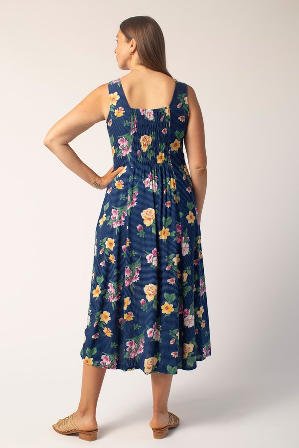 Vintage Dress - Blue Striped/Floral Print Vintage Dress - Blue Striped/Floral Print
