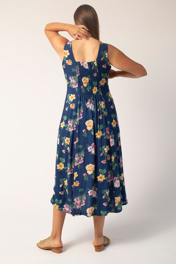 Vintage Dress - Blue Striped/Floral Print Vintage Dress - Blue Striped/Floral Print