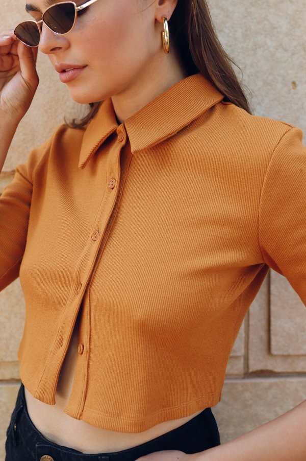Glamorous Collared Crop Top - Ochre Glamorous Collared Crop Top - Ochre