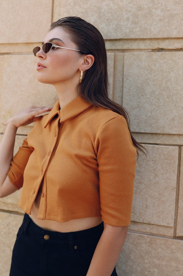 Glamorous Collared Crop Top - Ochre Glamorous Collared Crop Top - Ochre