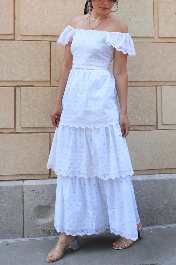 Vintage Tiered Lace Maxi Dress - White | Garmentory