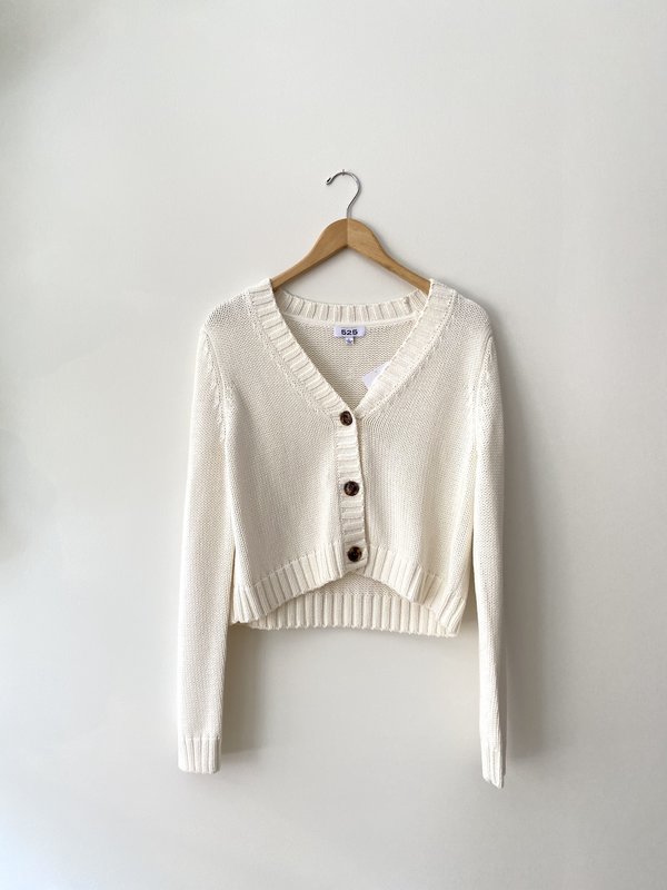 525 Made in America Crop V-Neck Cardigan - Chalk 525 Made in America Crop V-Neck Cardigan - Chalk