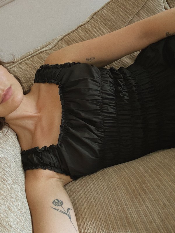 Lisa Says Gah Cotton Satin Agatha Midi Dress - Black | Garmentory Lisa Says Gah Cotton Satin Agatha Midi Dress - Black | Garmentory