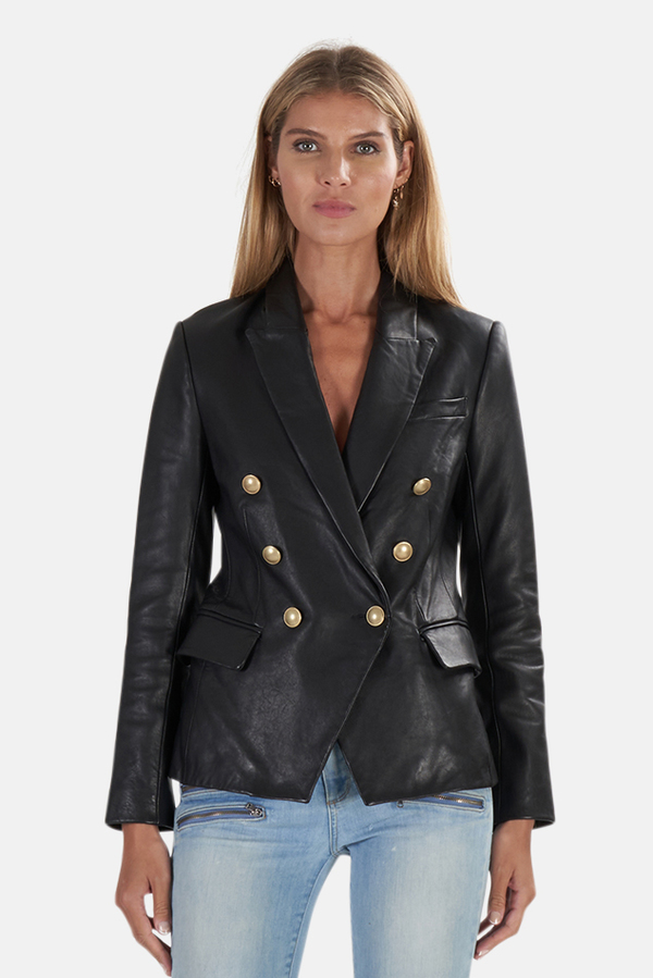 L'Agence Kenzie Double Breasted Leather Blazer - Black L'Agence Kenzie Double Breasted Leather Blazer - Black
