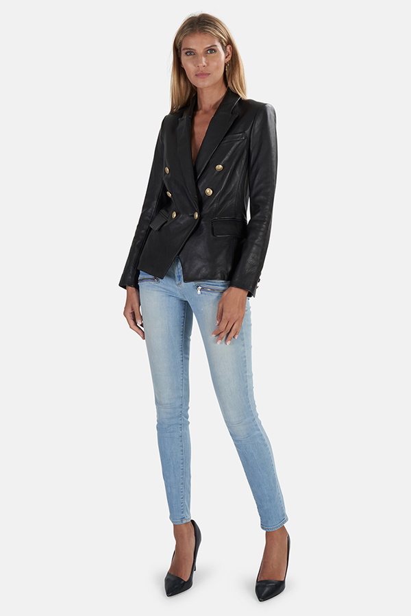 L'Agence Kenzie Double Breasted Leather Blazer - Black L'Agence Kenzie Double Breasted Leather Blazer - Black