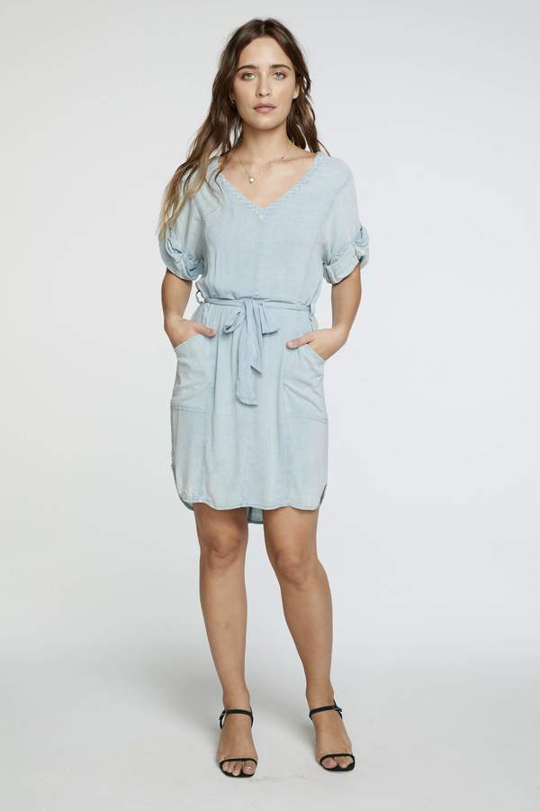 Chaser LA Rolled Sleeve Dress - Powder Blue Chaser LA Rolled Sleeve Dress - Powder Blue