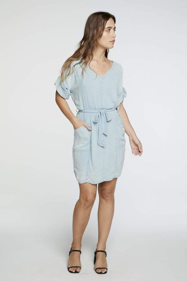 Chaser LA Rolled Sleeve Dress - Powder Blue Chaser LA Rolled Sleeve Dress - Powder Blue