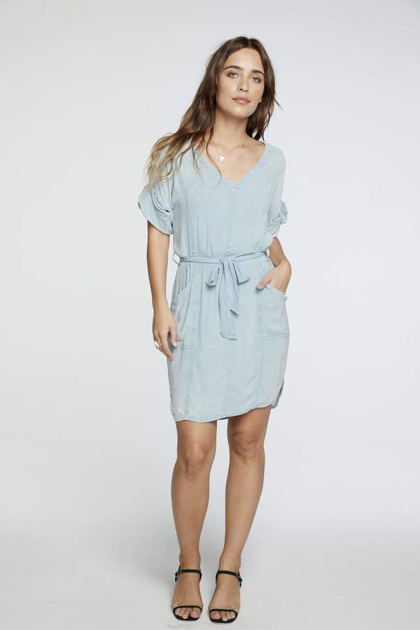 Chaser LA Rolled Sleeve Dress - Powder Blue Chaser LA Rolled Sleeve Dress - Powder Blue