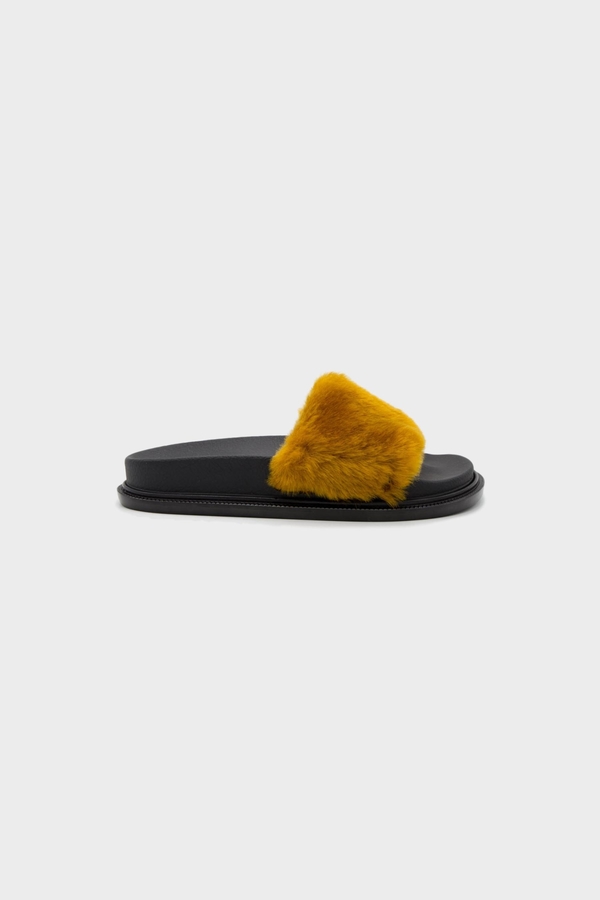 MM6 Maison Margiela Contrast Faux Fur Slide Sandal - Black Brown MM6 Maison Margiela Contrast Faux Fur Slide Sandal - Black Brown