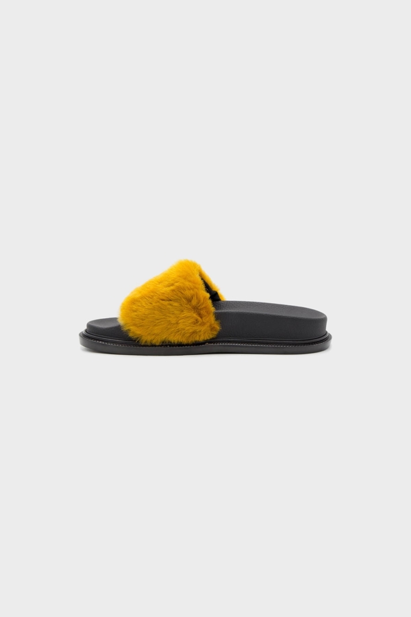 MM6 Maison Margiela Contrast Faux Fur Slide Sandal - Black Brown MM6 Maison Margiela Contrast Faux Fur Slide Sandal - Black Brown