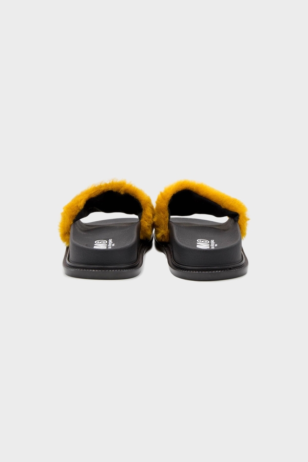 MM6 Maison Margiela Contrast Faux Fur Slide Sandal - Black Brown MM6 Maison Margiela Contrast Faux Fur Slide Sandal - Black Brown