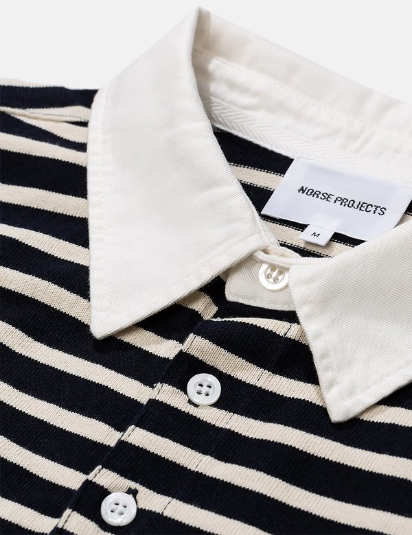 Norse Projects Ruben Compact Cotton Polo Stripe - Navy Blue Norse Projects Ruben Compact Cotton Polo Stripe - Navy Blue
