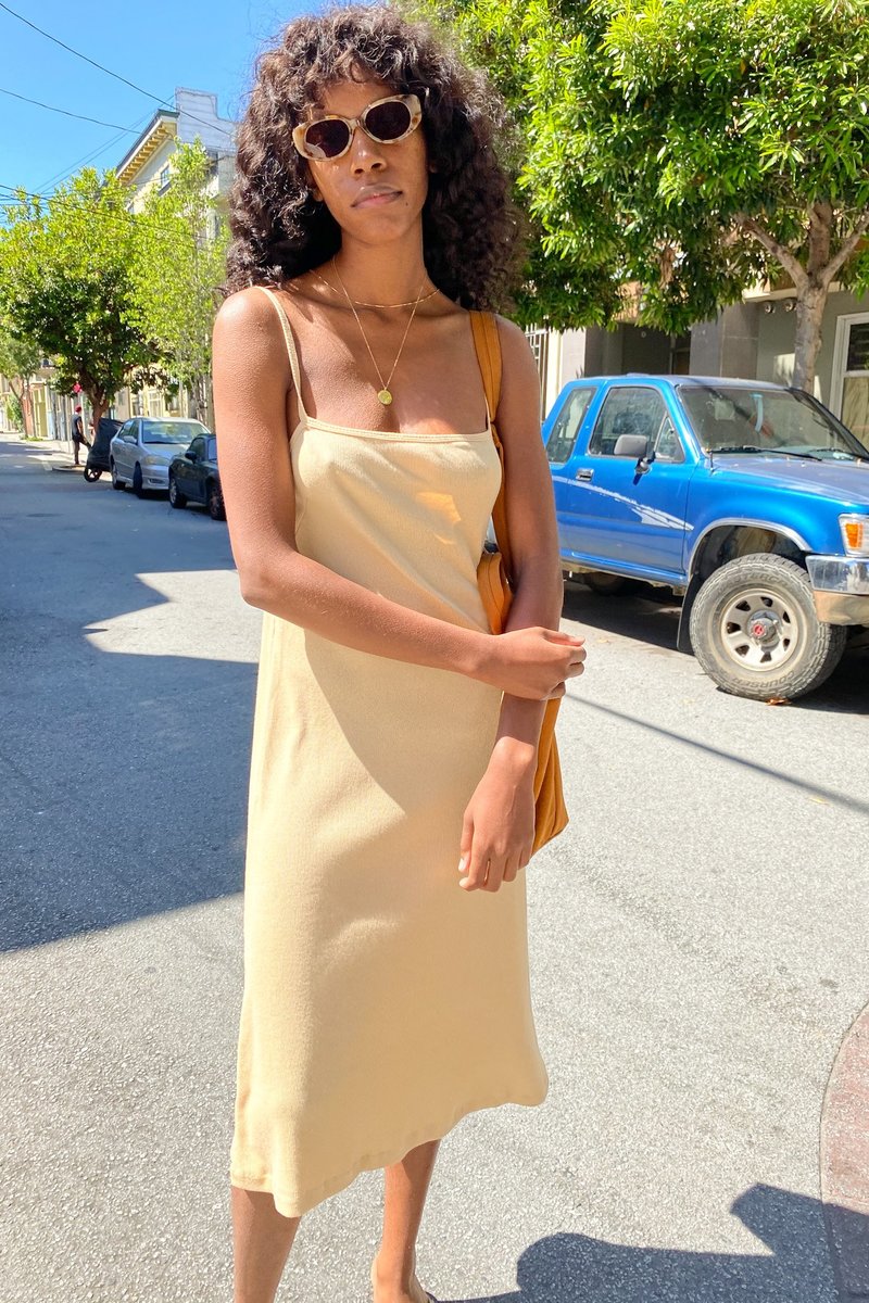 beige slip dress midi Velvi - Aspen Midi Dress - Champagne Satin Slip Dress main image 0