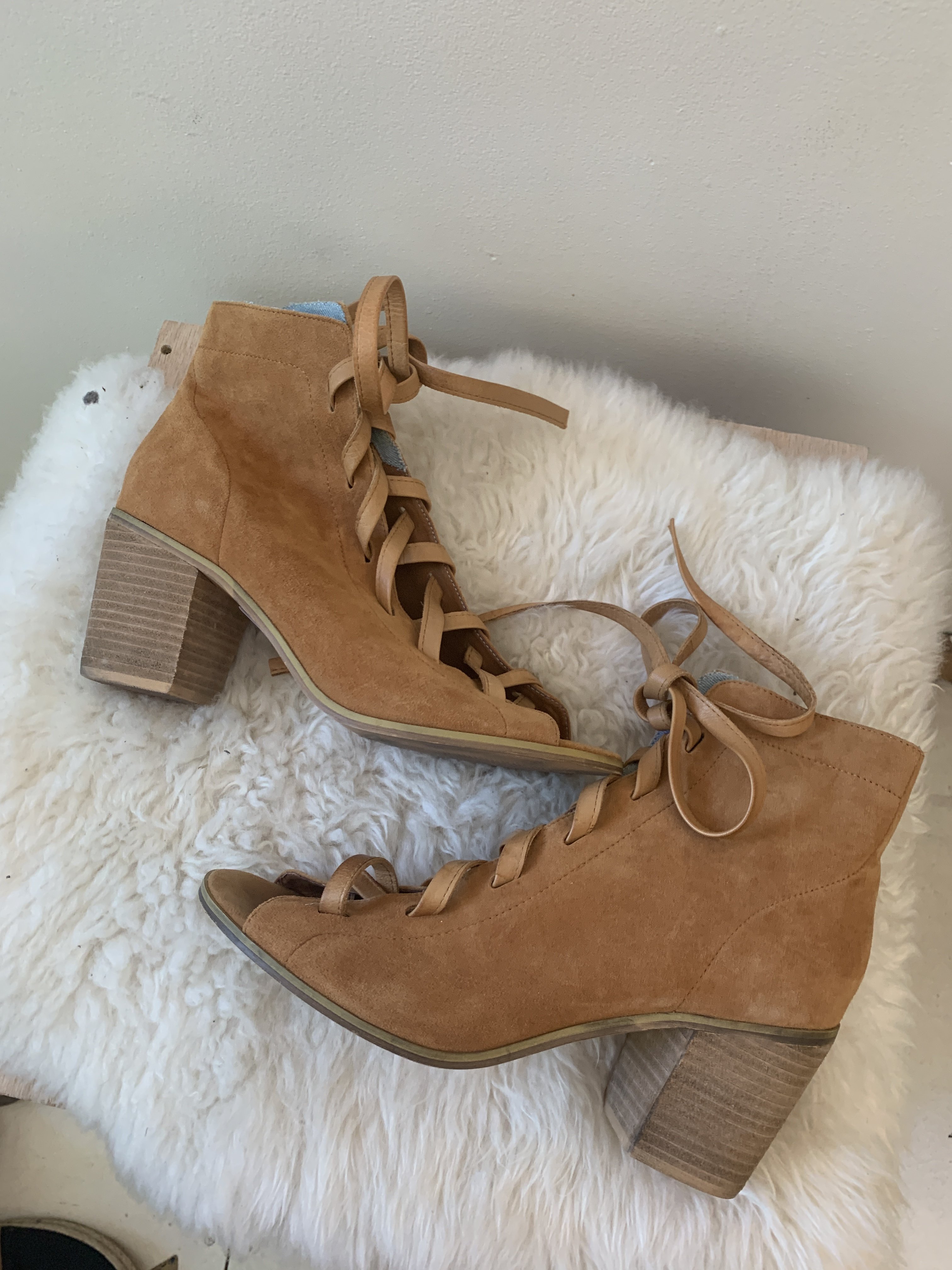 tan lace up heels