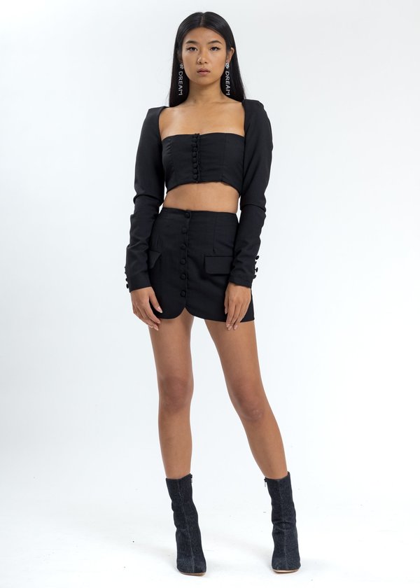 Danielle Guizio Button-Up Wool Top - Black Danielle Guizio Button-Up Wool Top - Black
