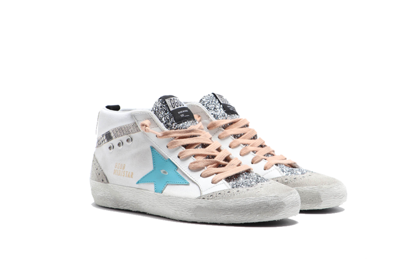 Golden Goose Mid Star Sneakers Canvas/Glitter Turquoise