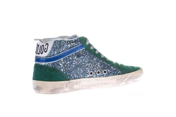Golden Goose Sneakers Mid Green Glitter/White Patent Star Women