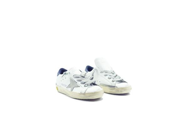 Kids Golden Goose Superstar Sneaker - White/Dark Blue Cream Sole Kids Golden Goose Superstar Sneaker - White/Dark Blue Cream Sole