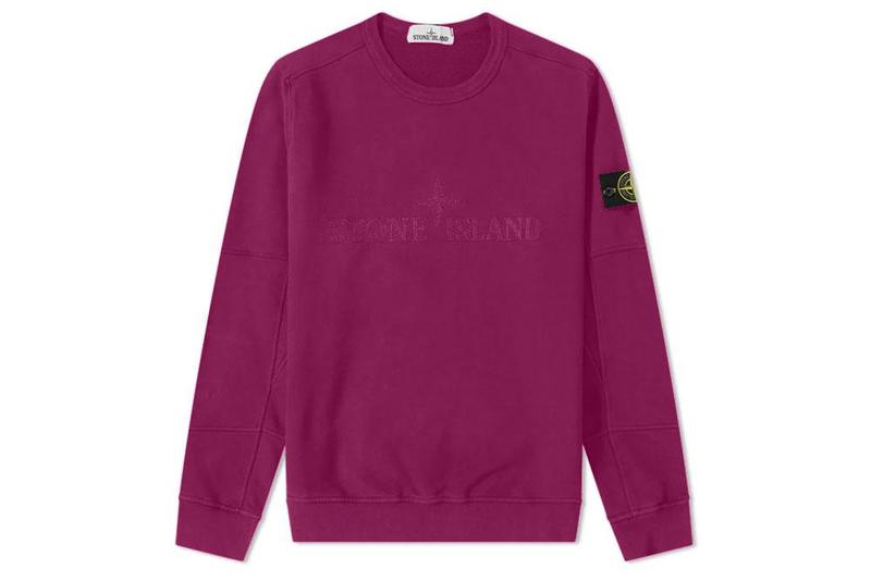 Stone Island Garment Dyed Long Sleeve Intarsia Logo Sweat Magenta 