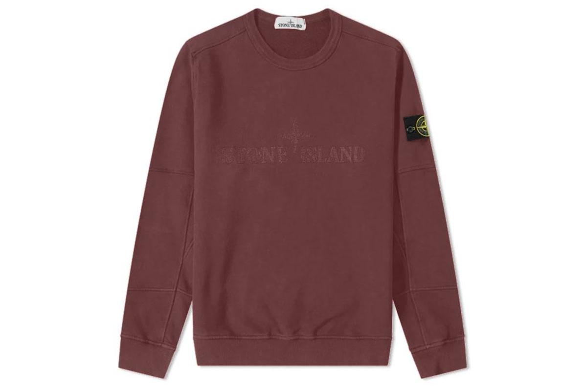 Stone Island Garment Dyed Long Sleeve Intarsia Logo Sweat Rose 
