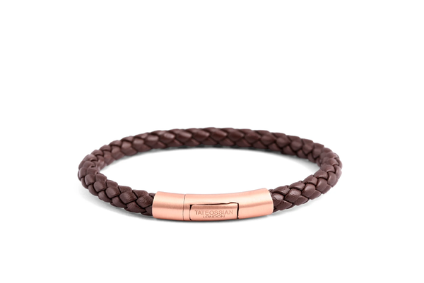 Tateossian Rose Gold Plated Satin Finish Bracelet - Brown Ziggy Tateossian Rose Gold Plated Satin Finish Bracelet - Brown Ziggy