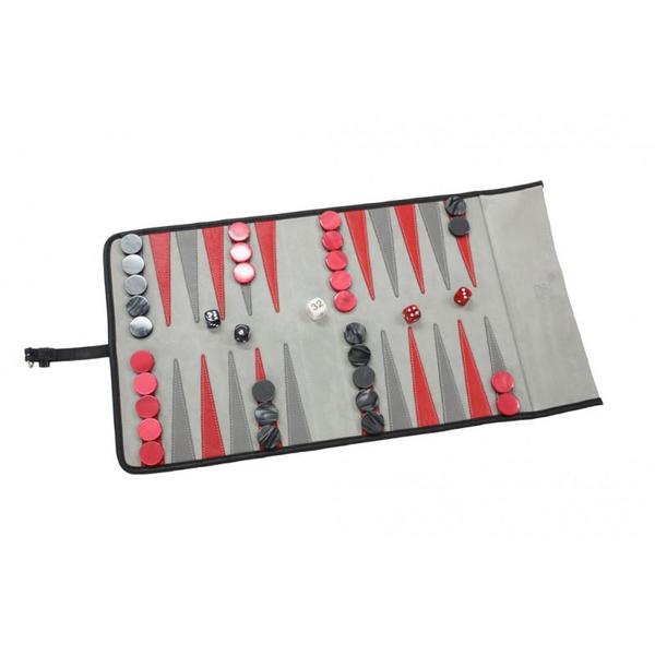 Hector Saxe Paris VICTOR TRAVEL LEATHER/VELVET BACKGAMMON - GREY Hector Saxe Paris VICTOR TRAVEL LEATHER/VELVET BACKGAMMON - GREY