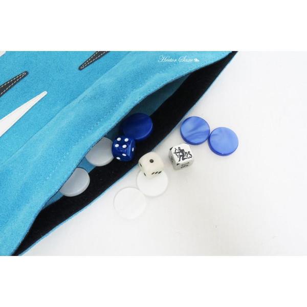 Hector Saxe Paris VICTOR TRAVEL LEATHER/VELVET BACKGAMMON - TURQUOISE Hector Saxe Paris VICTOR TRAVEL LEATHER/VELVET BACKGAMMON - TURQUOISE