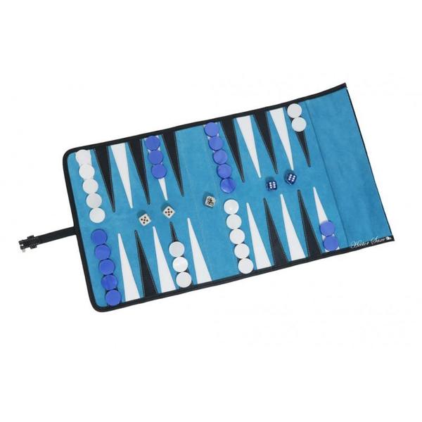 Hector Saxe Paris VICTOR TRAVEL LEATHER/VELVET BACKGAMMON - TURQUOISE Hector Saxe Paris VICTOR TRAVEL LEATHER/VELVET BACKGAMMON - TURQUOISE
