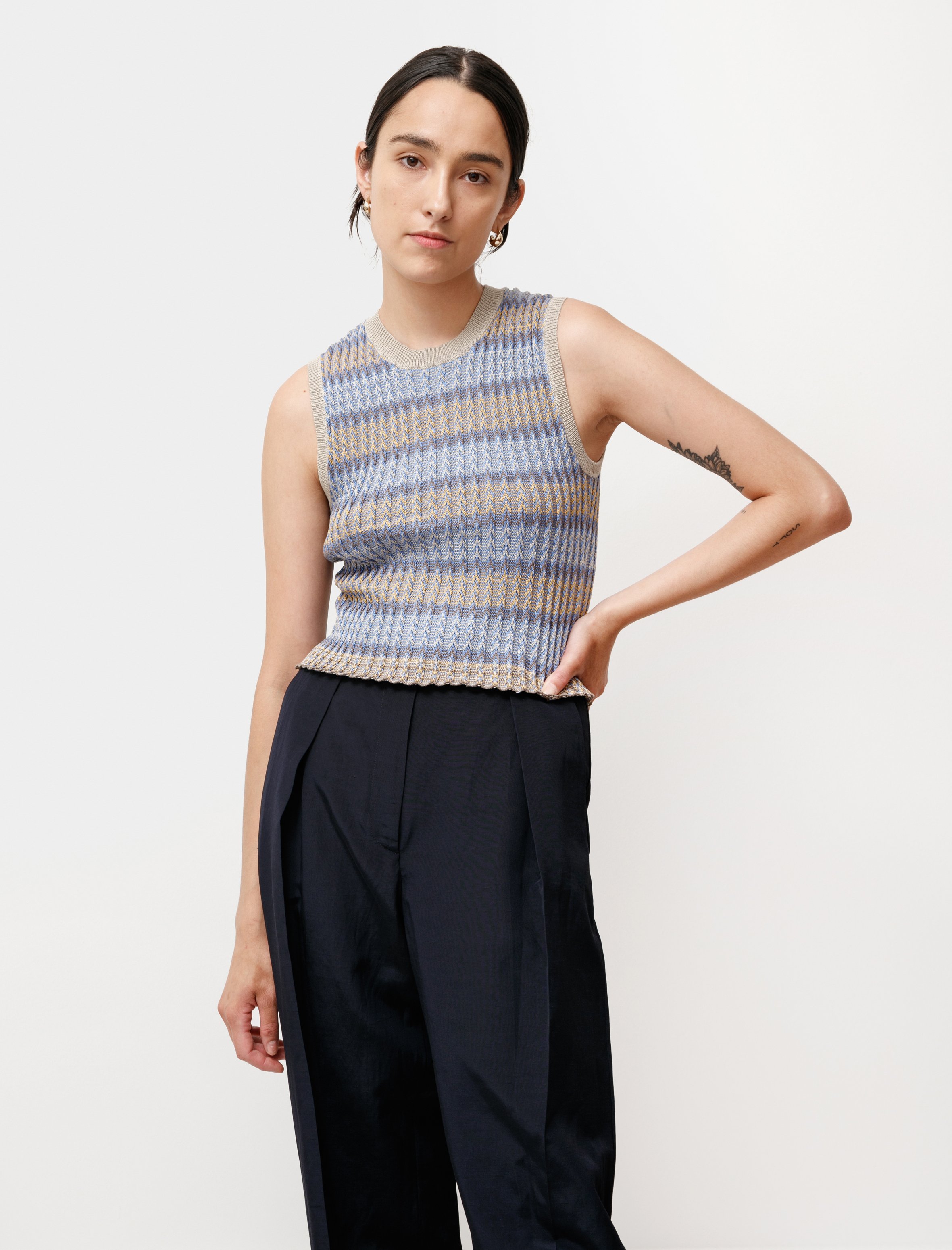 ECKHAUS LATTA Purl Tank Top - Cornfield Stripe | Garmentory