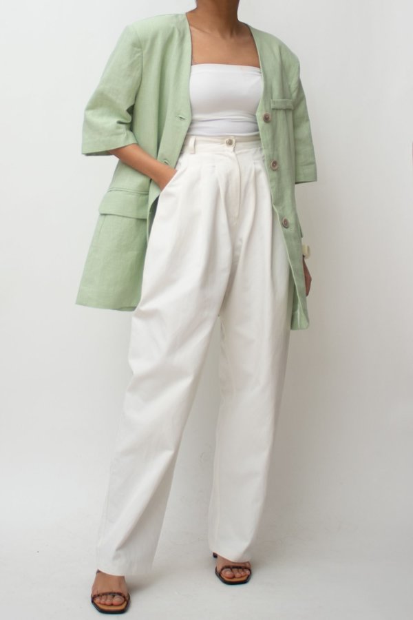 W A N T S Linen Short Sleeve Blazer - Mint Green W A N T S Linen Short Sleeve Blazer - Mint Green