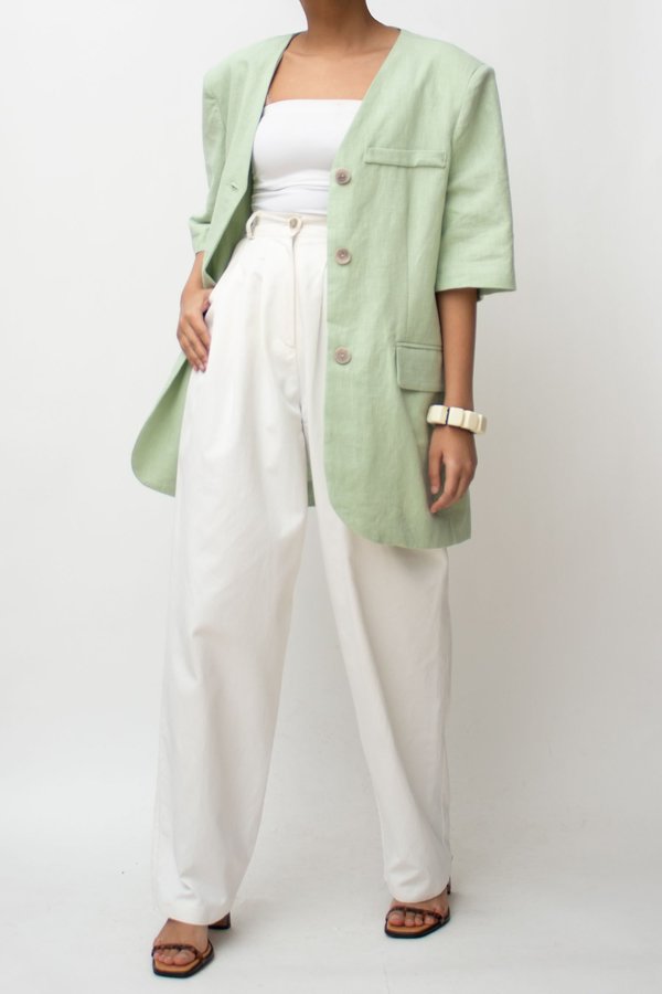 W A N T S Linen Short Sleeve Blazer - Mint Green W A N T S Linen Short Sleeve Blazer - Mint Green