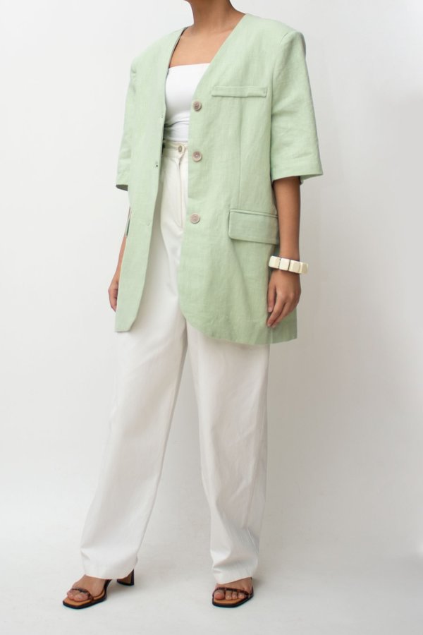 W A N T S Linen Short Sleeve Blazer - Mint Green W A N T S Linen Short Sleeve Blazer - Mint Green