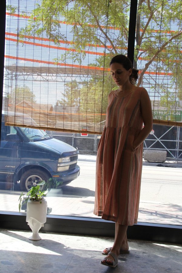 Eka Striped Linen Florence Dress - Orange Eka Striped Linen Florence Dress - Orange