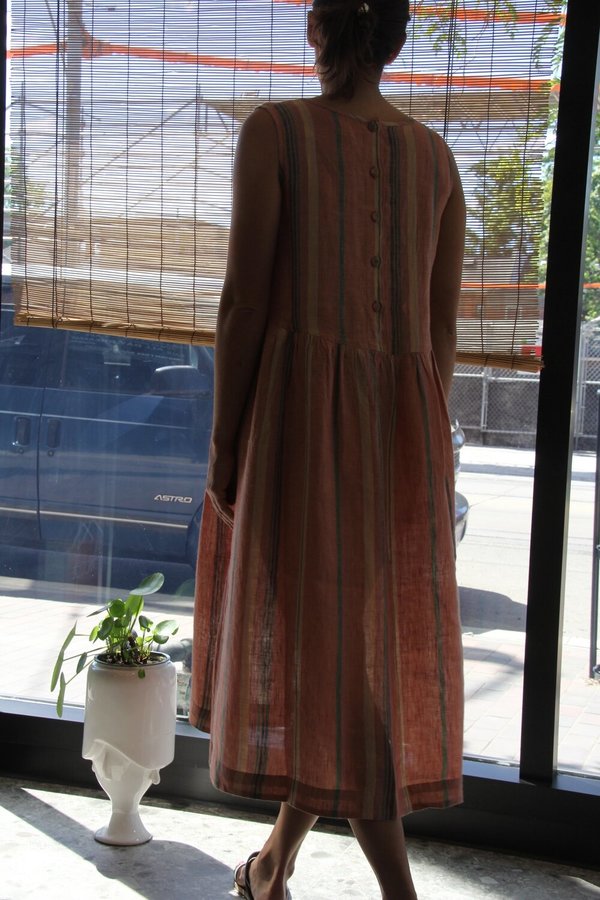 Eka Striped Linen Florence Dress - Orange Eka Striped Linen Florence Dress - Orange